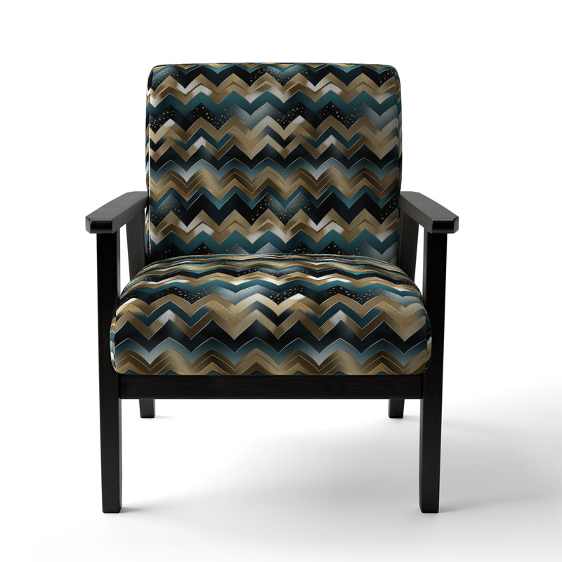 Cantina Upholstered Armchair, Gold/Teal Polyester, Black Square Arms