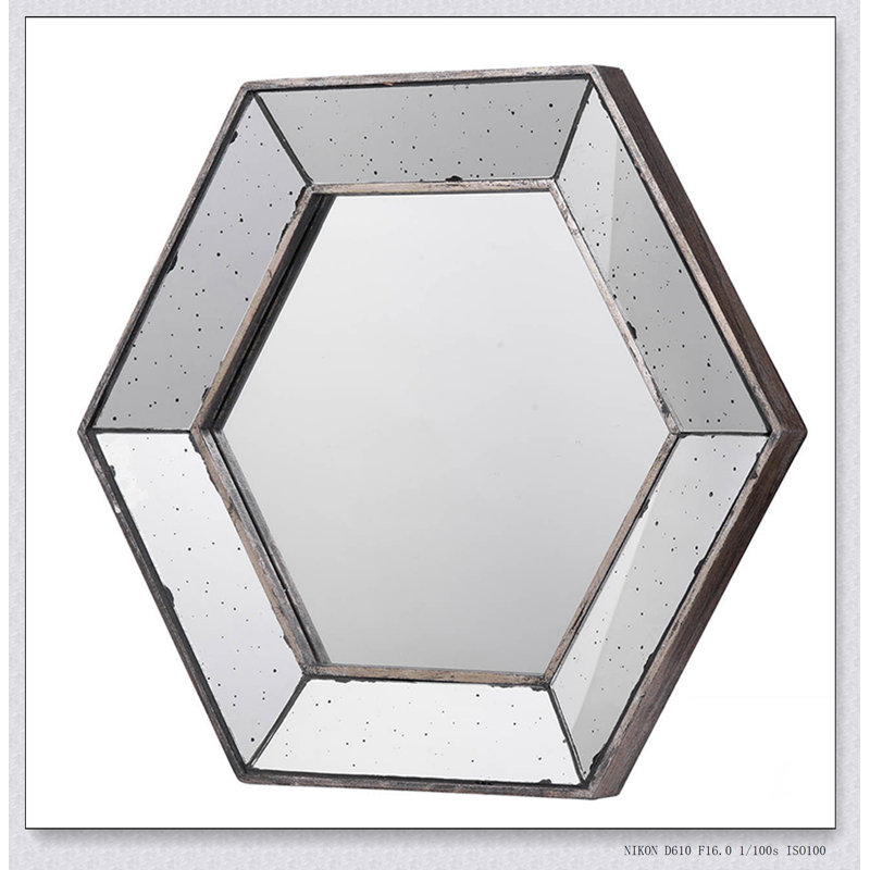 Miroir mural hexagonal 21 "x 18" avec finition argentée traditionnelle, miroir décoratif pour le salon, l'entrée, la chambre à coucher