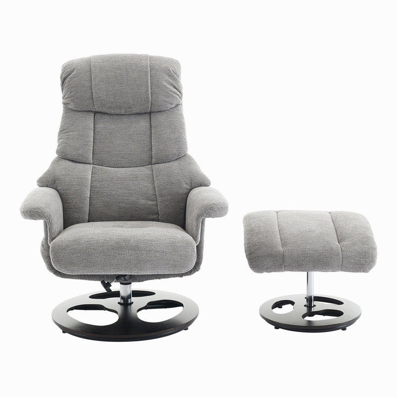 069-Ergonomic Recliner Chair With Ottoman, Modern 360° Swivel Lounge Chair With Footstool, Chenille Fabric, 5 Point Vibration Massage, Seat Heating & 140° Adjustable Backrest For Home Or Office, Grey