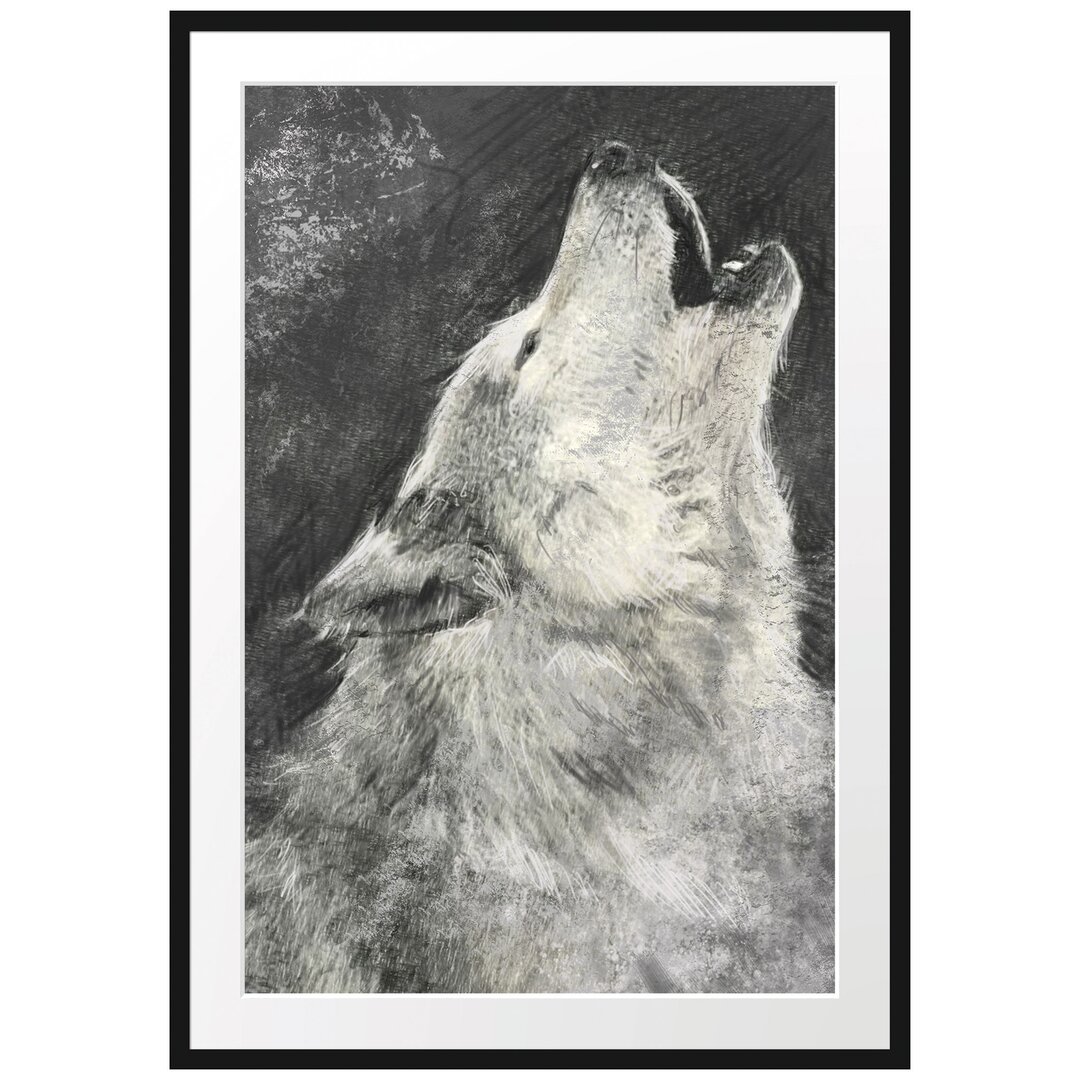 Gerahmtes Poster Heulender Wolf Kunst