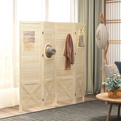 Home Office Privacy Divider - 4.7' Tall Wood Screen Natural Partition