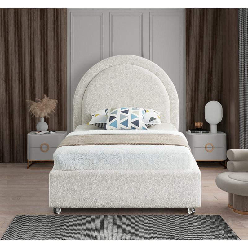 Lit plateforme tapissier Harley-Jay, Simple, Tissu bouclé crème
