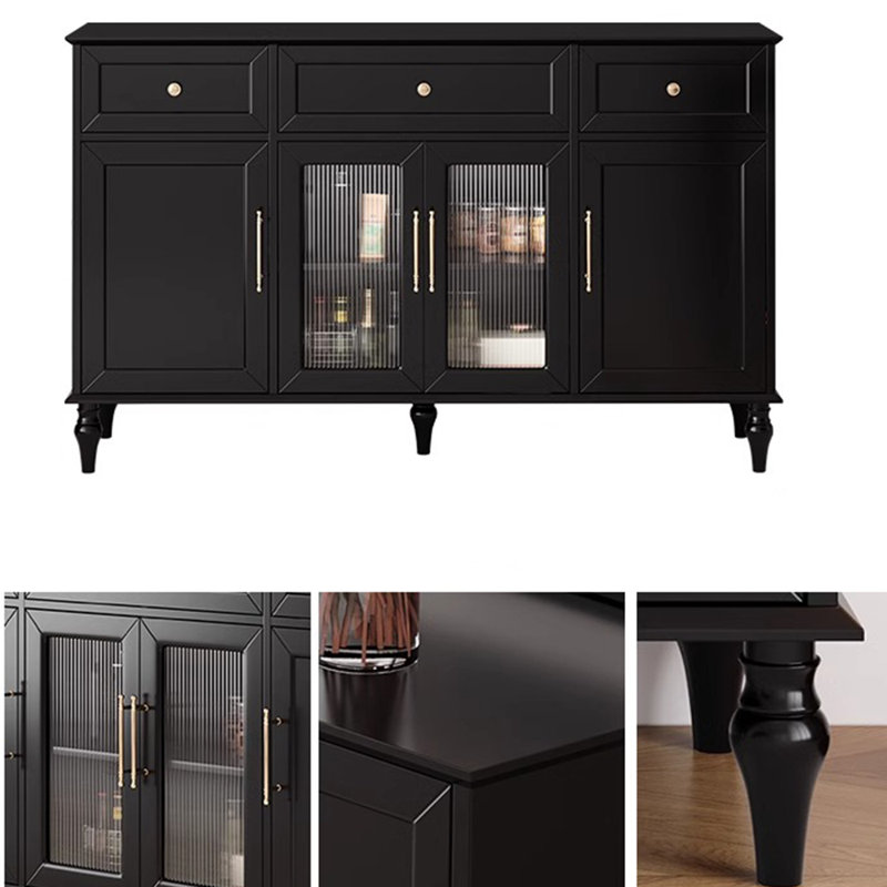 Solid Wood Vintage Minimalist Storage Cabinet, Black