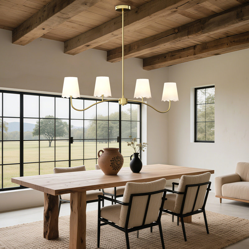 Luminaire suspendu pour îlot de cuisine en fer galvanisé à 4 lumières de 44 po de largeur, Laiton poli