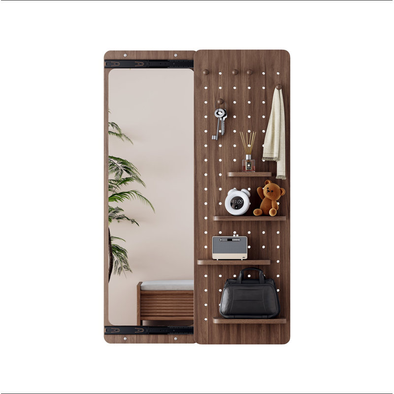 Wall Mounted Full Length Mirror, Full Body Mirror With Shelf, Full Body Mirror With Hook Wall Mounted Mirror With Multifunctional Design Panel, Bedroom/Living Room/Entrance