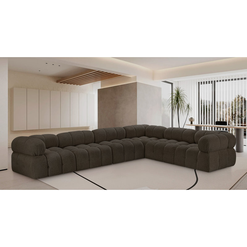 Canapé Ames, Tissu brun bouclé, 3 sans accoudoirs, 3 en coin