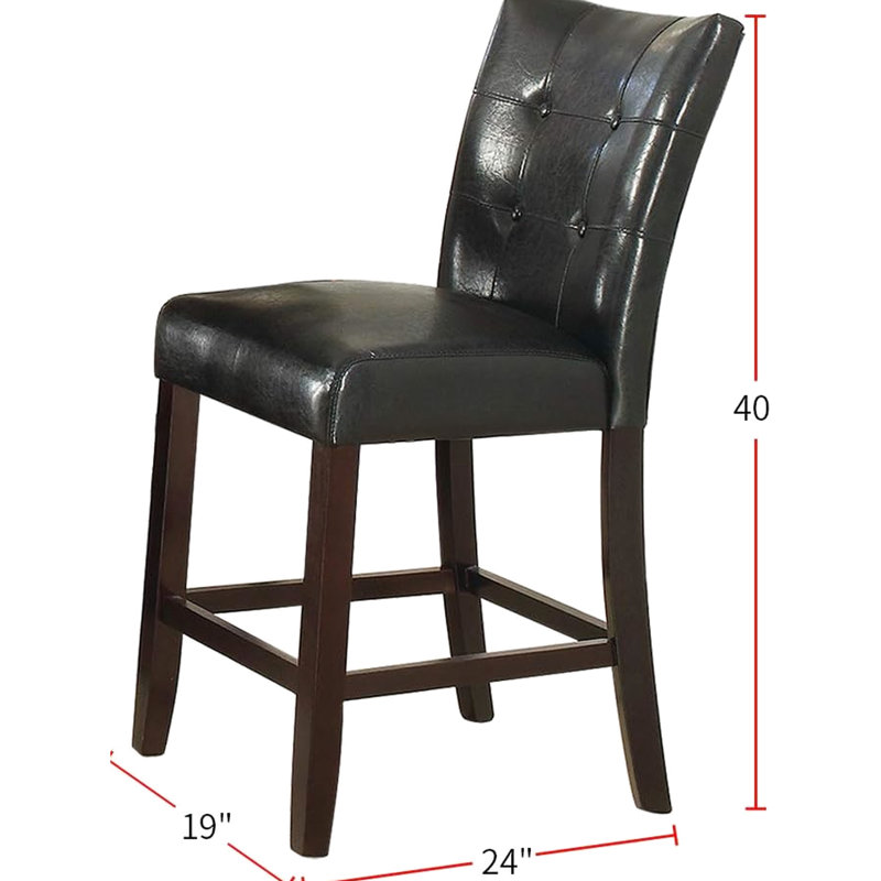 2 chaises de salle à manger à hauteur de comptoir, dossier en similicuir noir, assise à coussin, structure en bois, mobilier moderne, capitonnage, fabrication de la structure