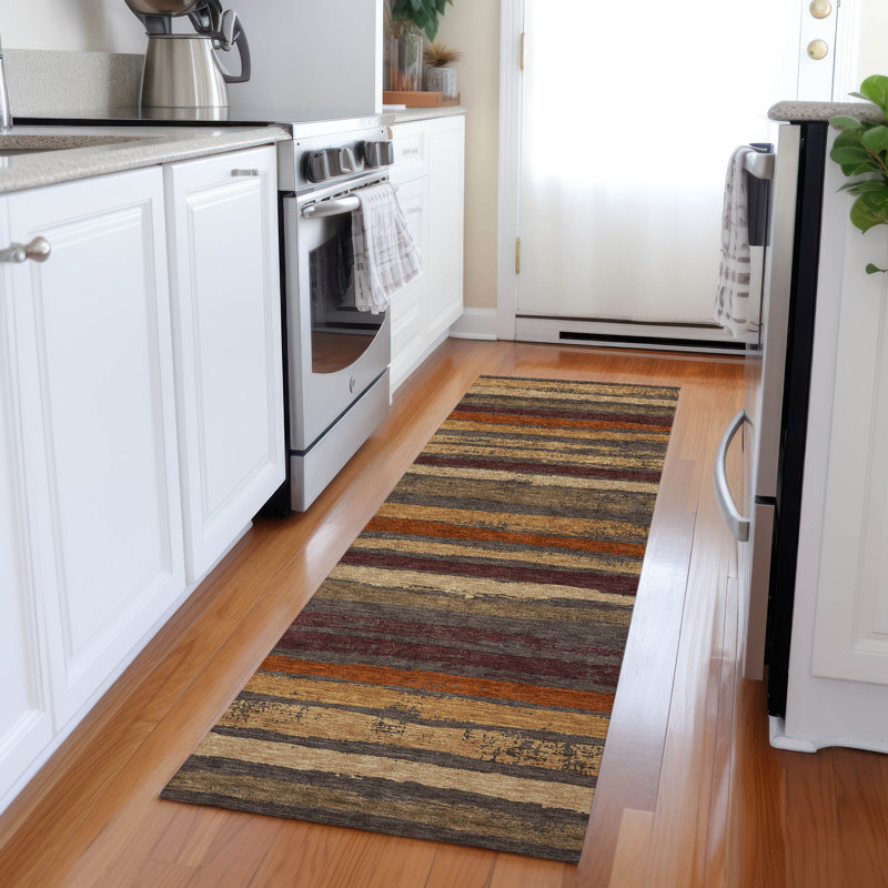 Chocolate Stripe Flat Woven Synthetic Runner Rug 2'3" x 7'6"