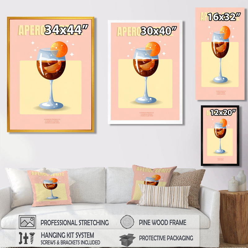 Art mural orange Aperol Spirz On The Rocks Night Out I - cocktails, Cadre photo noir simple, H 32 po x l 24 po