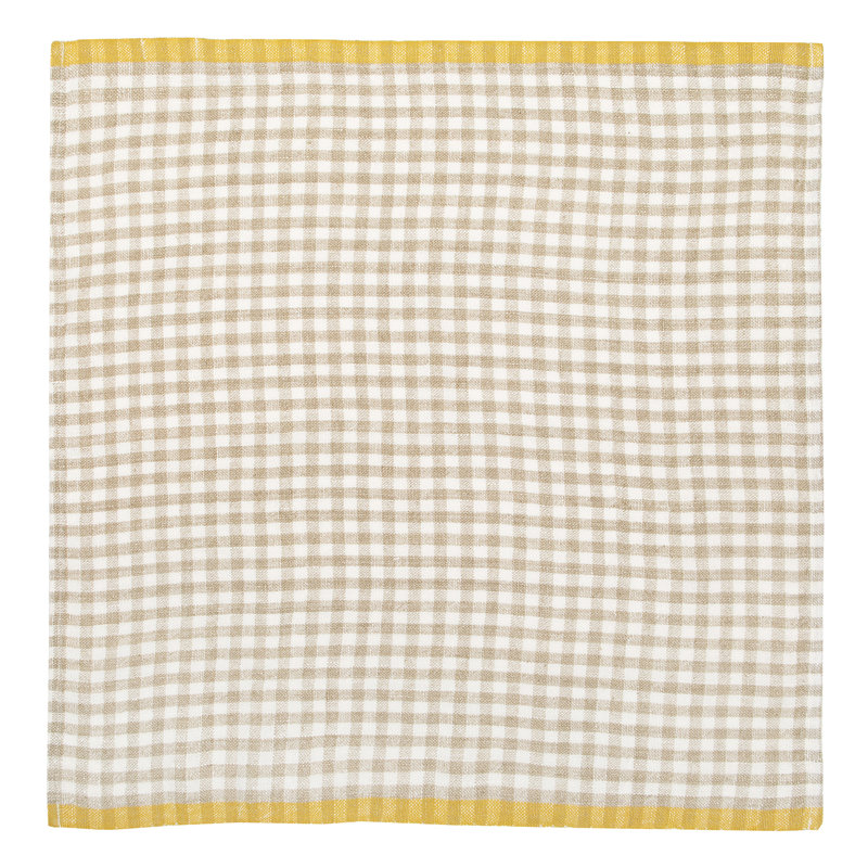 Gingham Linen Square Napkins, Natural/Dijon