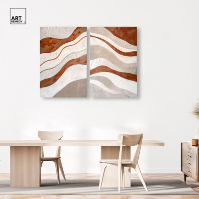 Honeyed Ripples Duo Canvas Print Abstract Boho Art Set by Art Remedy, Black Frame, 10 x 15