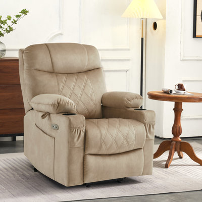 Petit fauteuil inclinable électrique à deux moteurs avec massage et double chauffage, appui-tête réglable, repose-pieds allongé, revêtement en tissu
