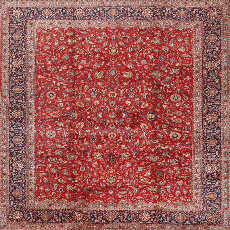 Tapis oriental rouge / brun / gris Ioan, Carré 7 pi