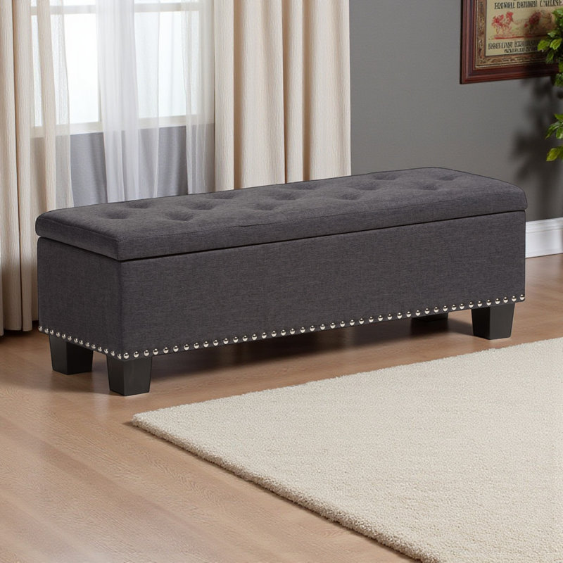 Banc de rangement Botello, tissu gris foncé, capitonné, H 17,04 po x l 52,05 po x P 16,45 po