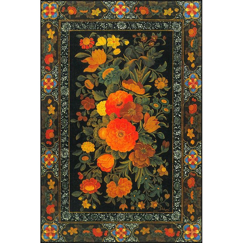 Tapis décoratif géométrique orange à motif floral multicolore, Sous-tapis rectangulaire de 3 pi 3 po x 4 pi 11 po