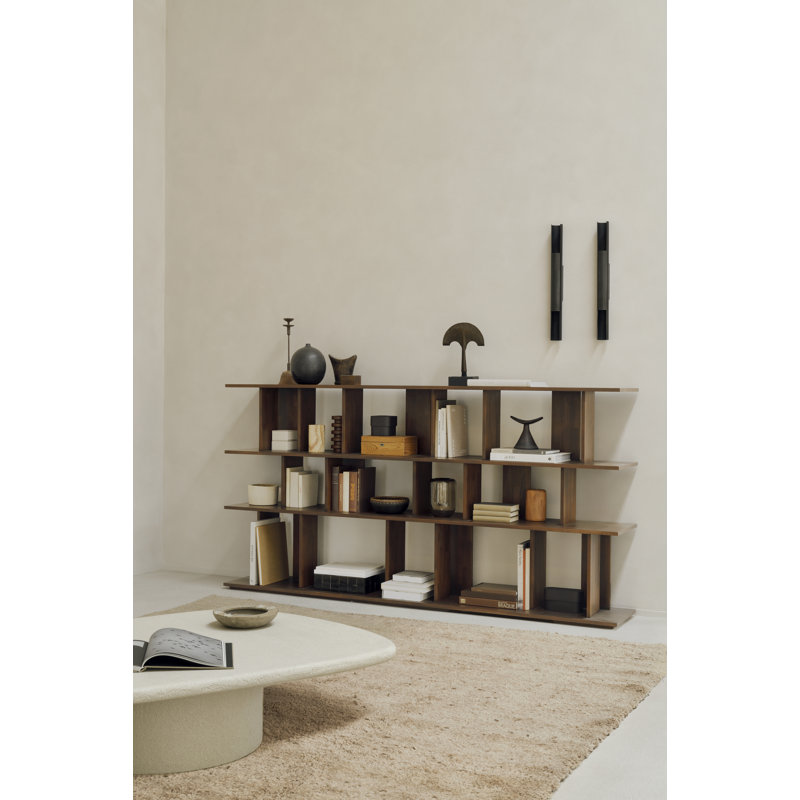 Irregular Solid Wood Geometric Bookcase, 45.5" H x 88" W x 14.5" D