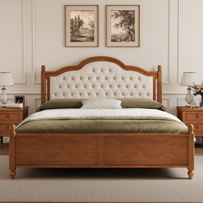 Lit plateforme rembourré Bilal Queen Size en bois massif, brun