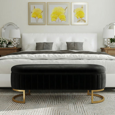 65" Storage Bench with Gold Legs,Velvet End of Bed Bench for Living Room, Window, Entryway