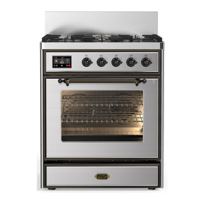 Cuisinière à double combustible 30 pouces avec 5 brûleurs scellés en acier inoxydable Majestic III Series (gaz naturel, garniture brunie)