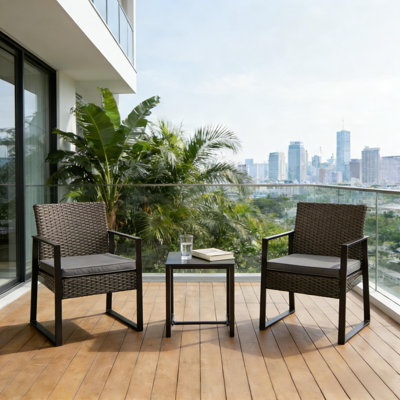 Modern 3-Piece Outdoor Rattan Set with Table & Cushions
