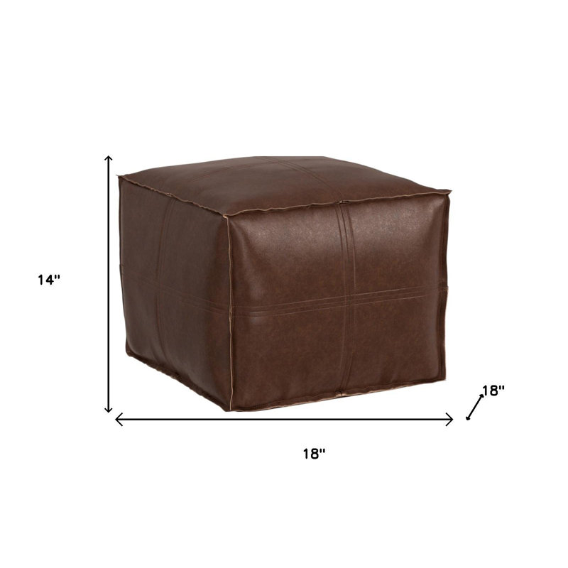 Pouf ottoman de 45 cm en similicuir brun foncé