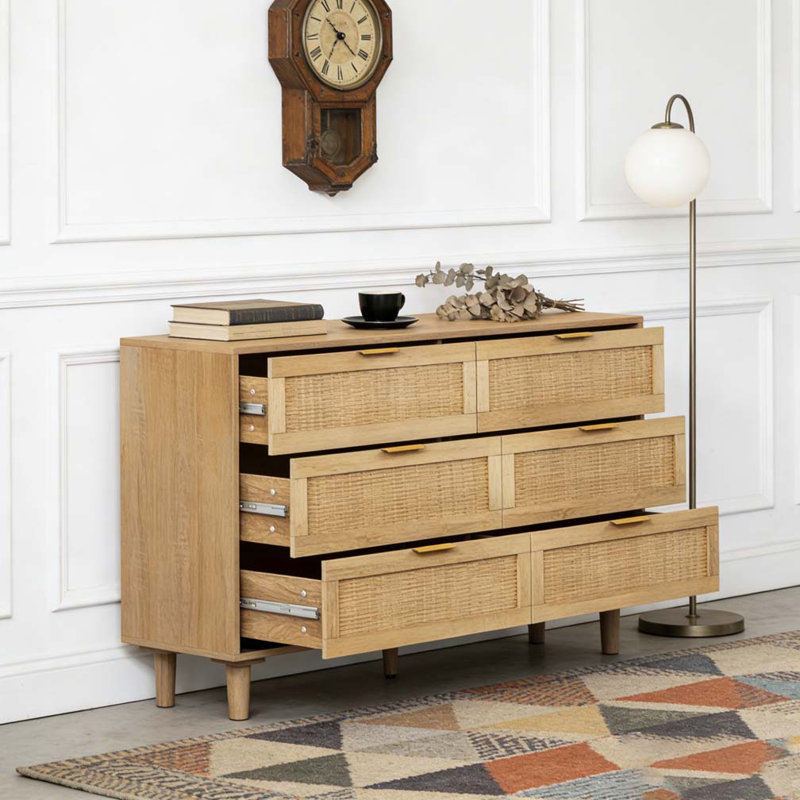 51.18"6-Drawers Rattan Storage Cabinet, Black