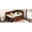 Lit de jour simple avec tiroirs et tablettes fonctionnelles en noyer chic - Chambre Glamour