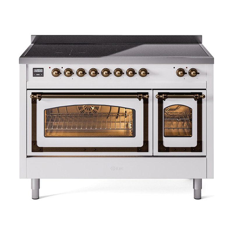 ILVE Nostalgie II Noblesse 48 dans la gamme d'induction, 6 éléments d'induction (porte en verre), Blanc / bruni