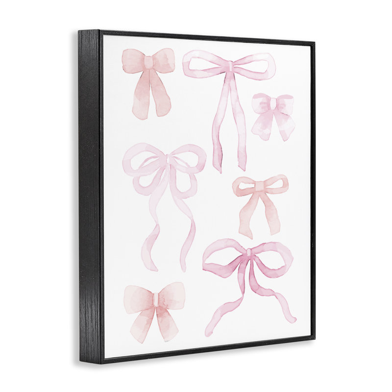 «Pink Watercolor Bows», estampe numérique, design par Kim Allen, H 14 po x l 11 po, Giclée encadrée noir minuit