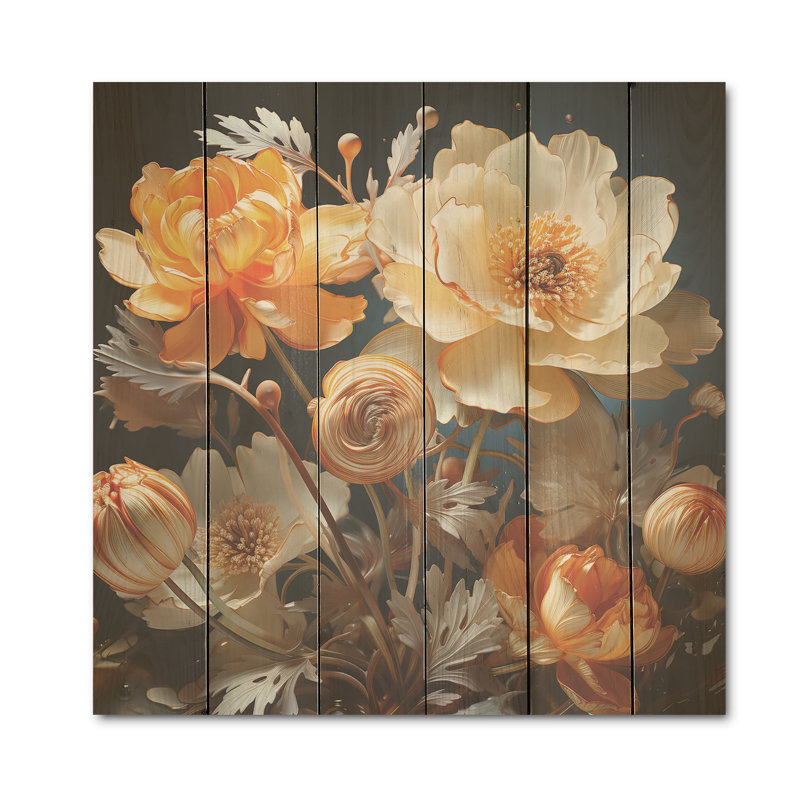 «Buttercups Emotion Sunshine» - Art mural en bois sur bois de pin naturel, H 15 po x l 15 po