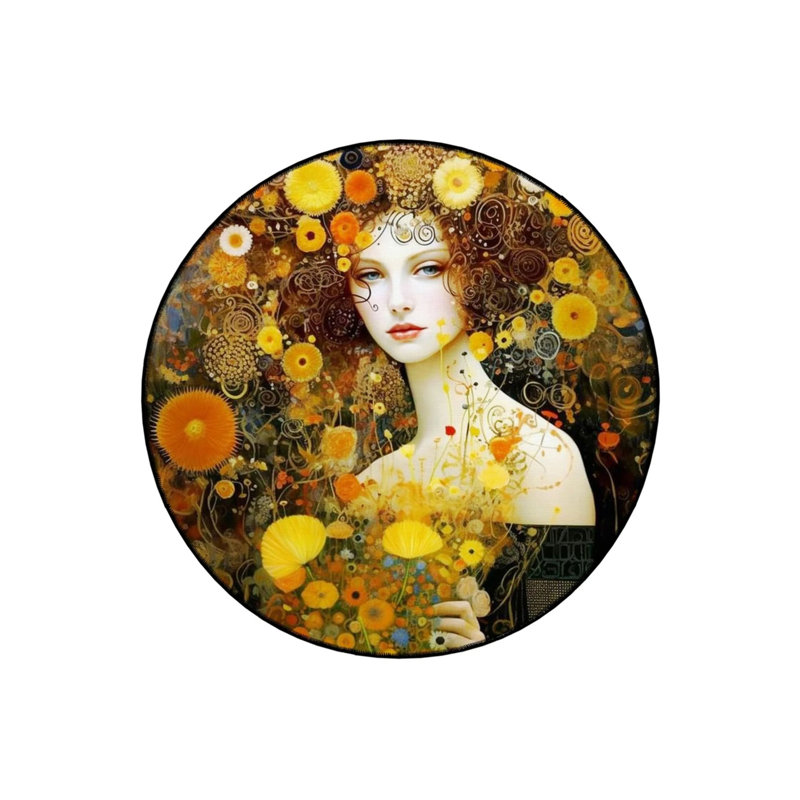 Autumn Colorful Flowers And Women Patterned Woven Floor Rug, Round 2'8"