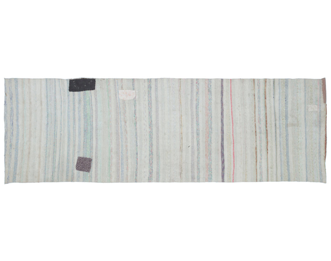 Girit Beige Striped Wool Handmade Area Rug