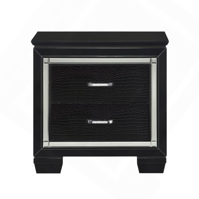 Glamourous Black Finish 1Pc Nightstand 2X Dovetail Drawers Faux Alligator Embossed Fronts Bedroom Furniture