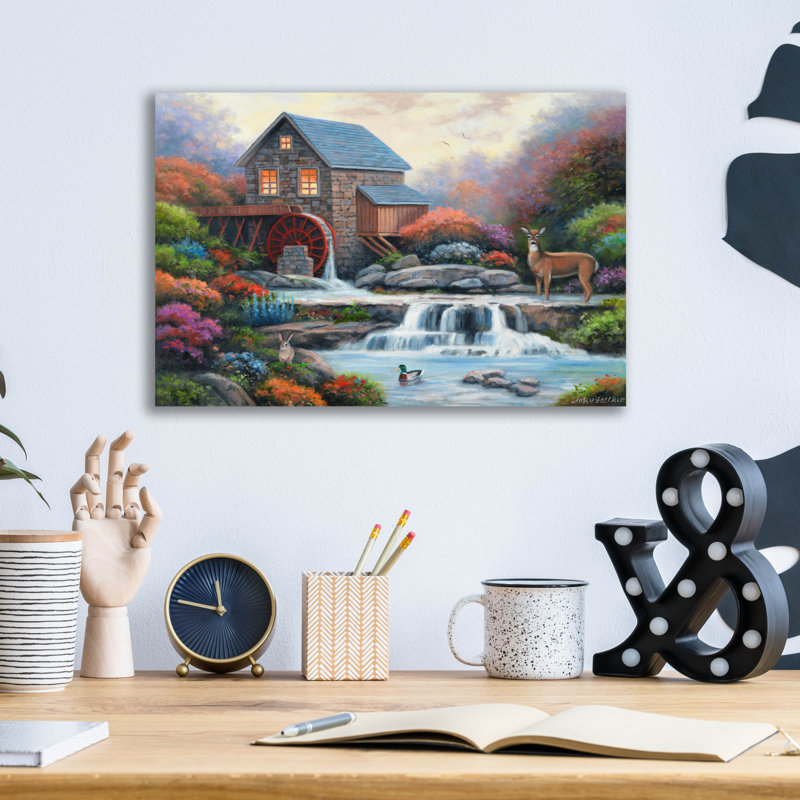Lark Manor ™ «A visit to the Waterwheel» par John Zaccheo, art mural en verre acrylique, H 12 po x l 16 po x P 0,13 po