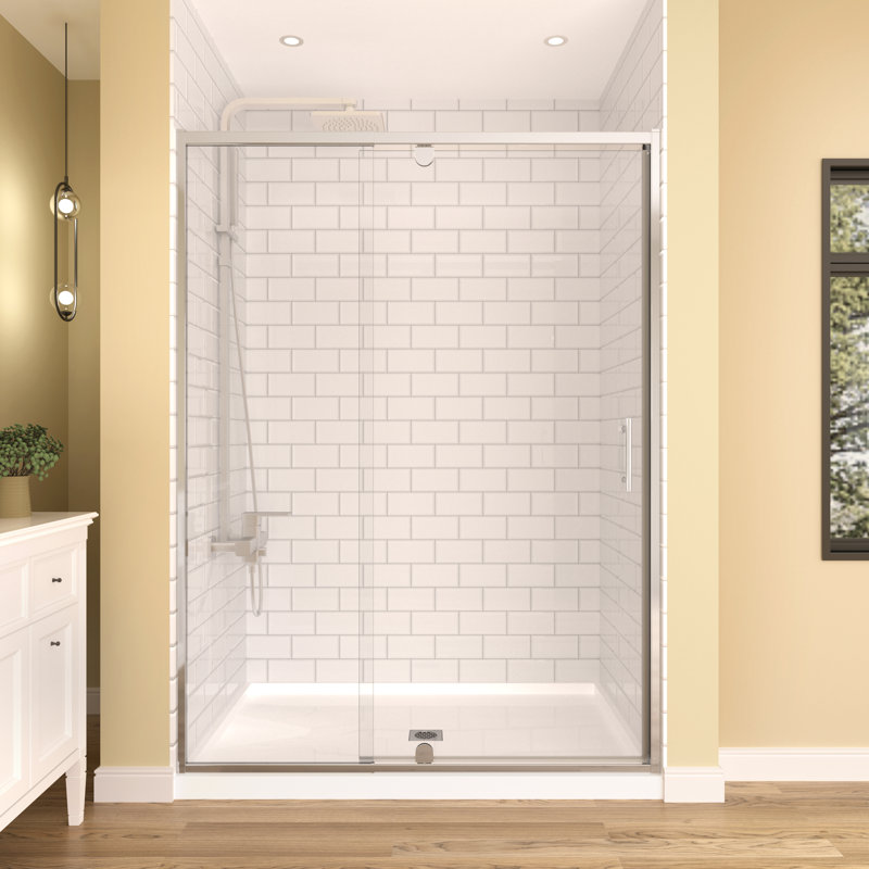 50" - 54" W x 71" H Pivot Swing Semi-Frameless Shower Door with 1/4" (6mm) Clear Tempered Glass, Chrome