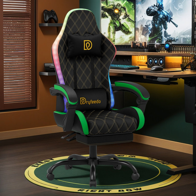 LED Gaming Chair with Footrest, Green
