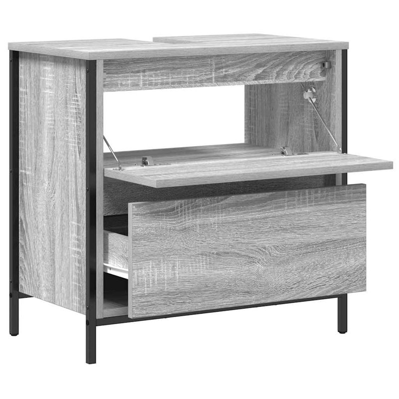 Bathroom Basin Cabinet With Drawers Sonoma Oak 60X34.5X60 Cm, Grey, 60"
