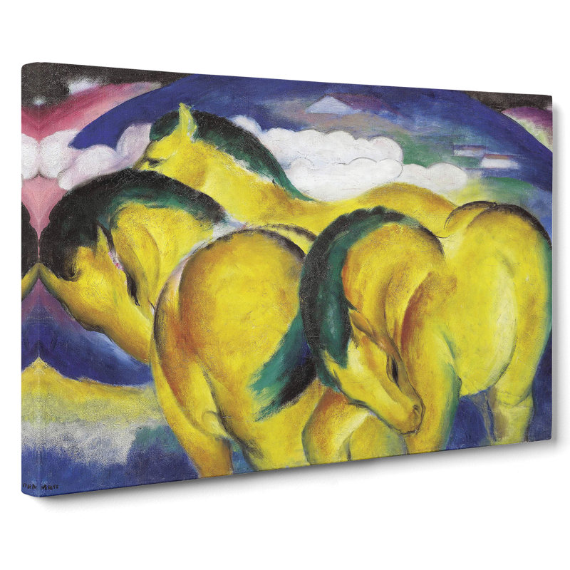 Yellow Horses by Franz Marc - Wrapped Canvas Painting, 50cm H x 76cm W x 3cm D