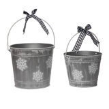  Metal 8.25 in. Gray Christmas Snowflake Buckets with Bow Set of 2
