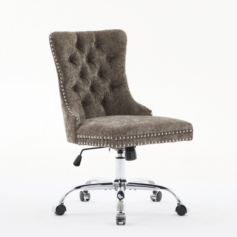 Furniture Office Chair,Chenille Upholstered Tufted Button Home Office Chair With Chrome Metal Base,Adjustable Desk Chair Swivel Office Chair