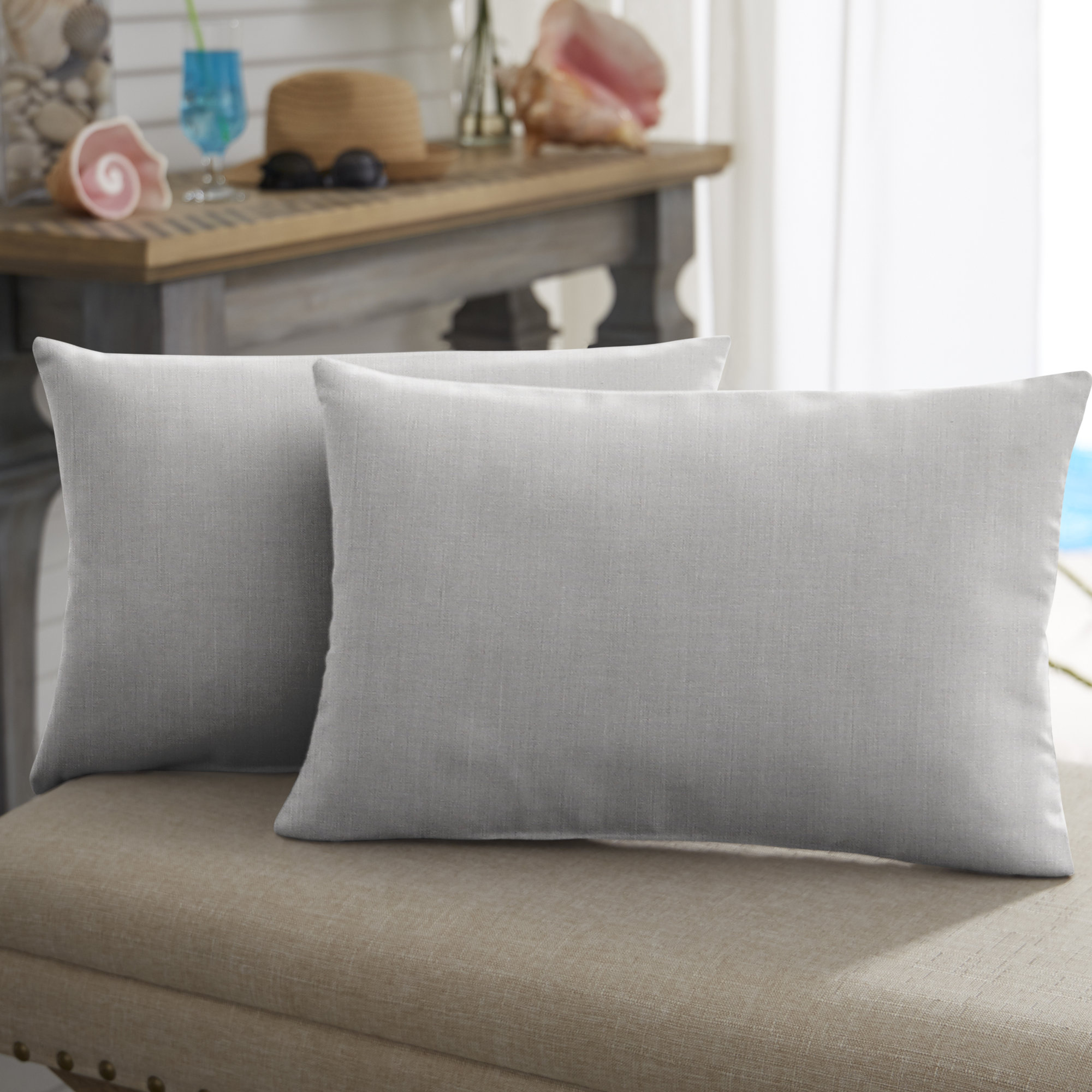 Easton Sunbrella® Indoor/Outdoor Lumbar Throw Pillow, 12" x 24", Cast Pumice