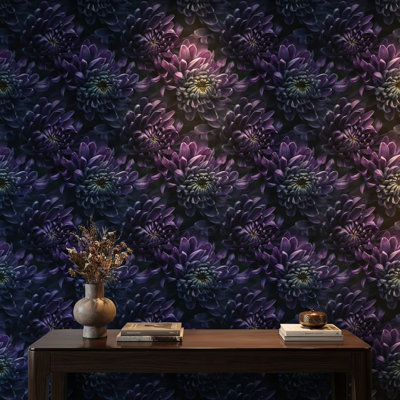 Purple Floral Wallpaper Dark Petals Decorative Mural
