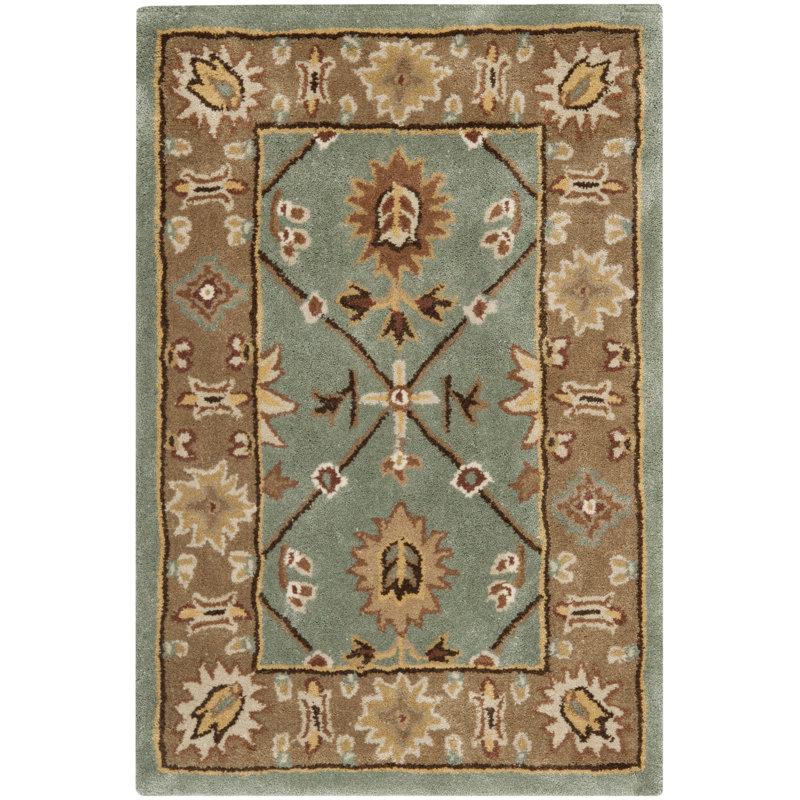 Tapis oriental bleu / taupe crocheté à la main Brickhill, Rectangle 9 pi x 12 pi