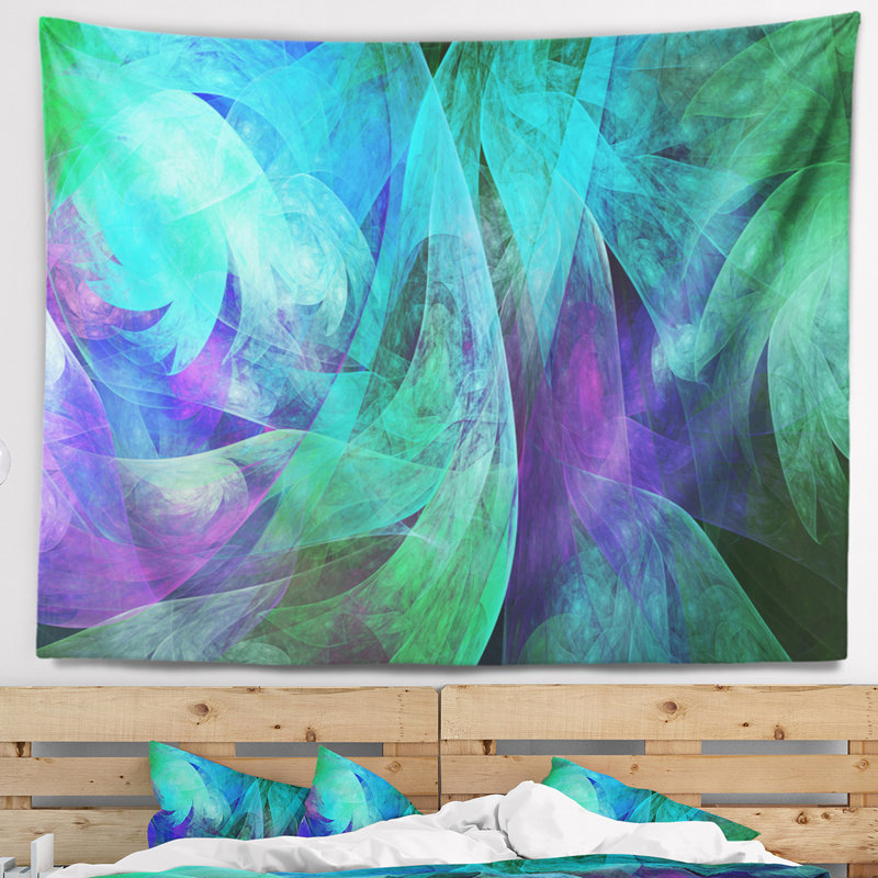 Tapisserie de motif abstrait en fractale vert, H 78 po x l 92 po