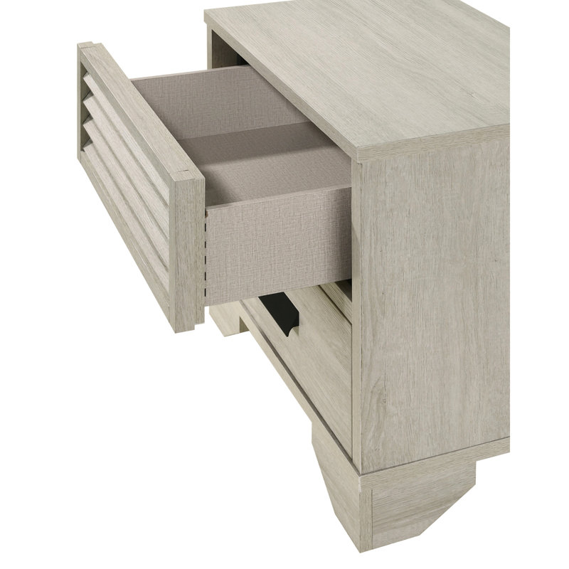 Table de chevet de chambre à coucher de style contemporain, 2 tiroirs, conception à persiennes, quincaillerie à tirer, couleur beige, 22,3 po x 16,5 po, 23,7 po, une pièce, assemblage rapide