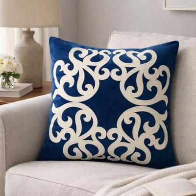 Coussin décoratif Dery, velours indigo rétro vigne, carré de 20 pouces