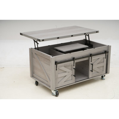 Table basse à plateau relevable avec roues verrouillables, tables basses de ferme avec grand rangement caché