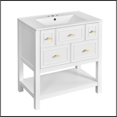 Ensemble de meuble-lavabo simple 30 po avec 5 tiroirs, ensemble de meuble-lavabo autoportant avec cadre en bois massif 30 po