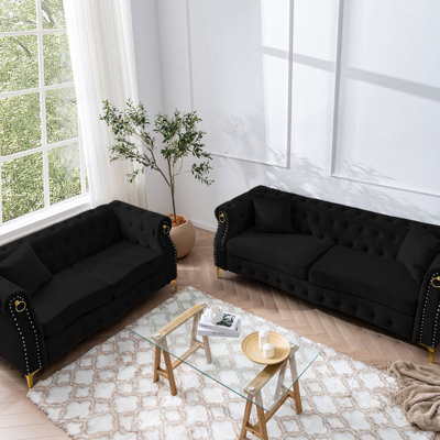 Retro Chesterfield Velvet Sofa Set For Living Room by House of Hampton