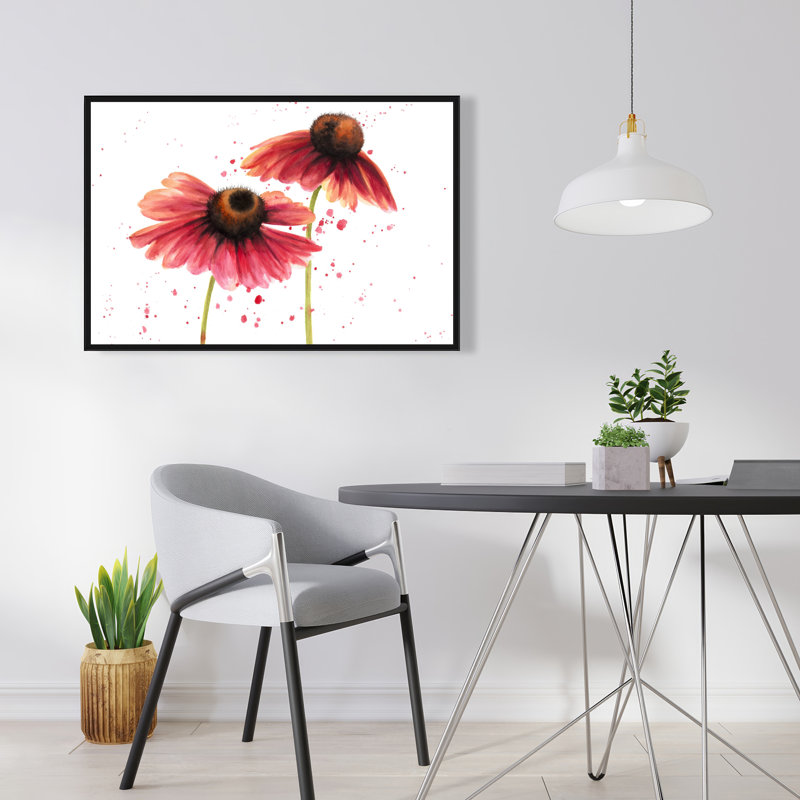 Two Pink Daisies - Framed Canvas Art for Home Decor, 25.25" H x 37.25" W